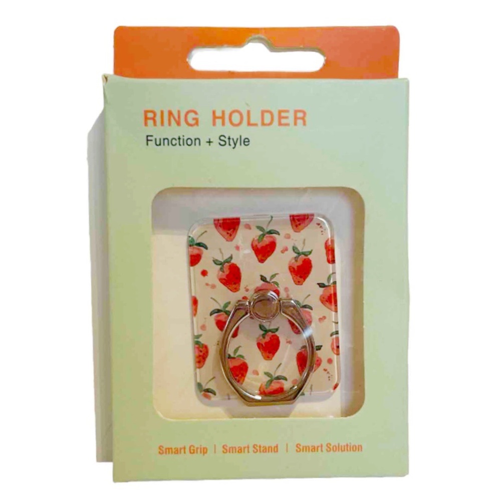 Cell Phone Ring Holder Stand Strawberry Design Adhesive White Red Green Gold Fun